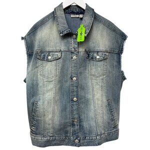 LOGO Lori Goldstein Denim Vest Plus Size 18W Blue Distressed Jean Jacket NEW